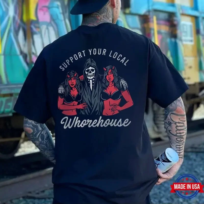 SUPPORT YOUR LOCAL WHOREHOUSE Skull with Sexy Ladies Print T-shirt gallery