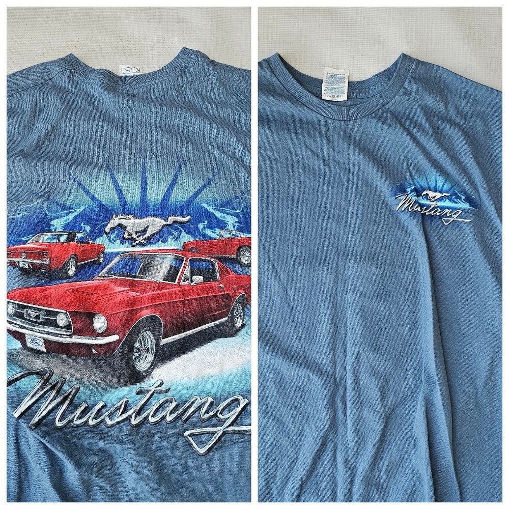Ford Mustang Blue Delta Pro Weight Double Sided Classic Cars T-Shirt – Large