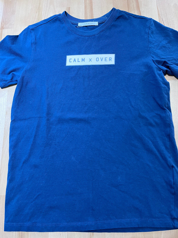 Andew Calm x Over Graphics Navy Cotton Tshirt -Korean Unisex Men’s Sz S