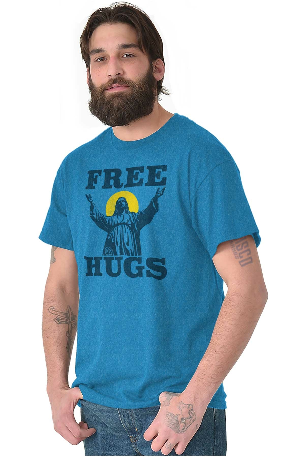 Free Hugs Jesus Christ Christian Religious Adult Short Sleeve Crewneck Tee gallery