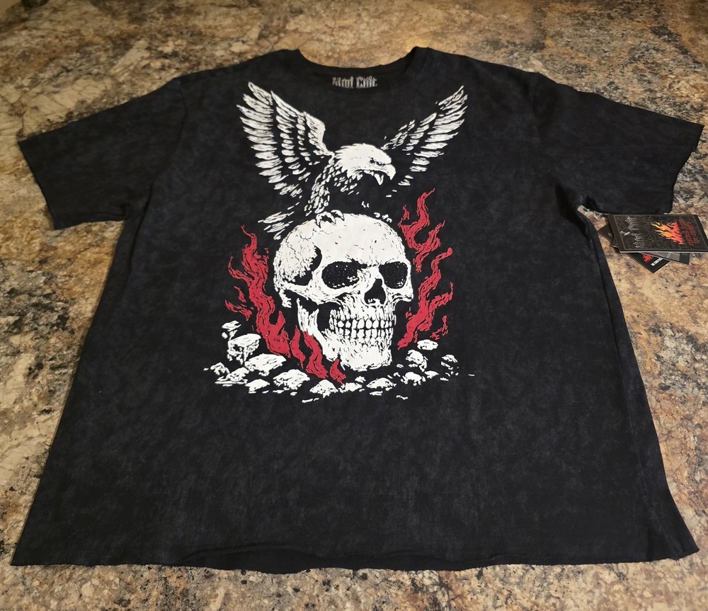 Mid Cult “Eagle” size XL Embellished, Distressed, Heavyweight T-shirt Black.