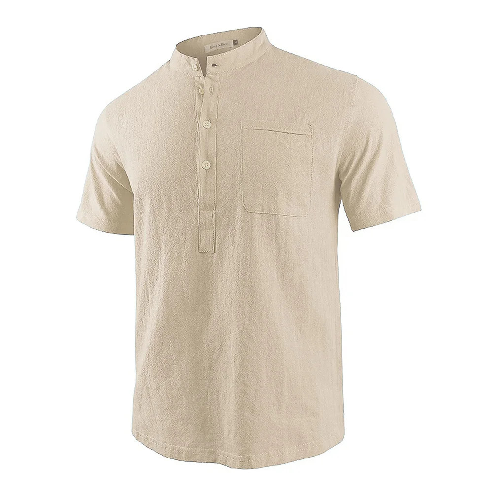 Men Casual Cotton Linen T-Shirt Pure Color T Shirts for Men Streetwear Beach Top gallery