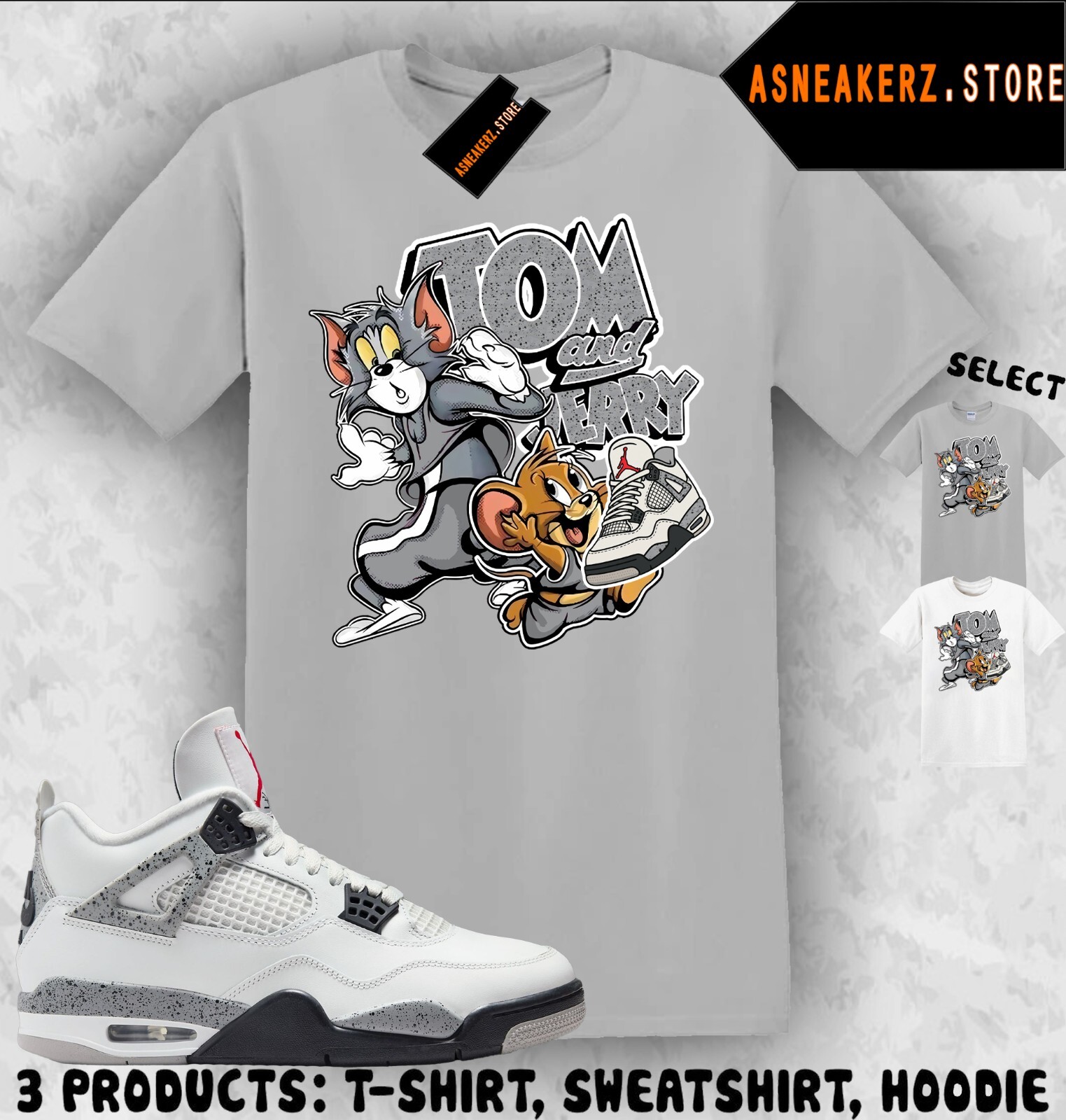 Shirt To Match AJ 4 White Cement 2025 Sneaker Matching Sneakerhead Cat And Mouse gallery