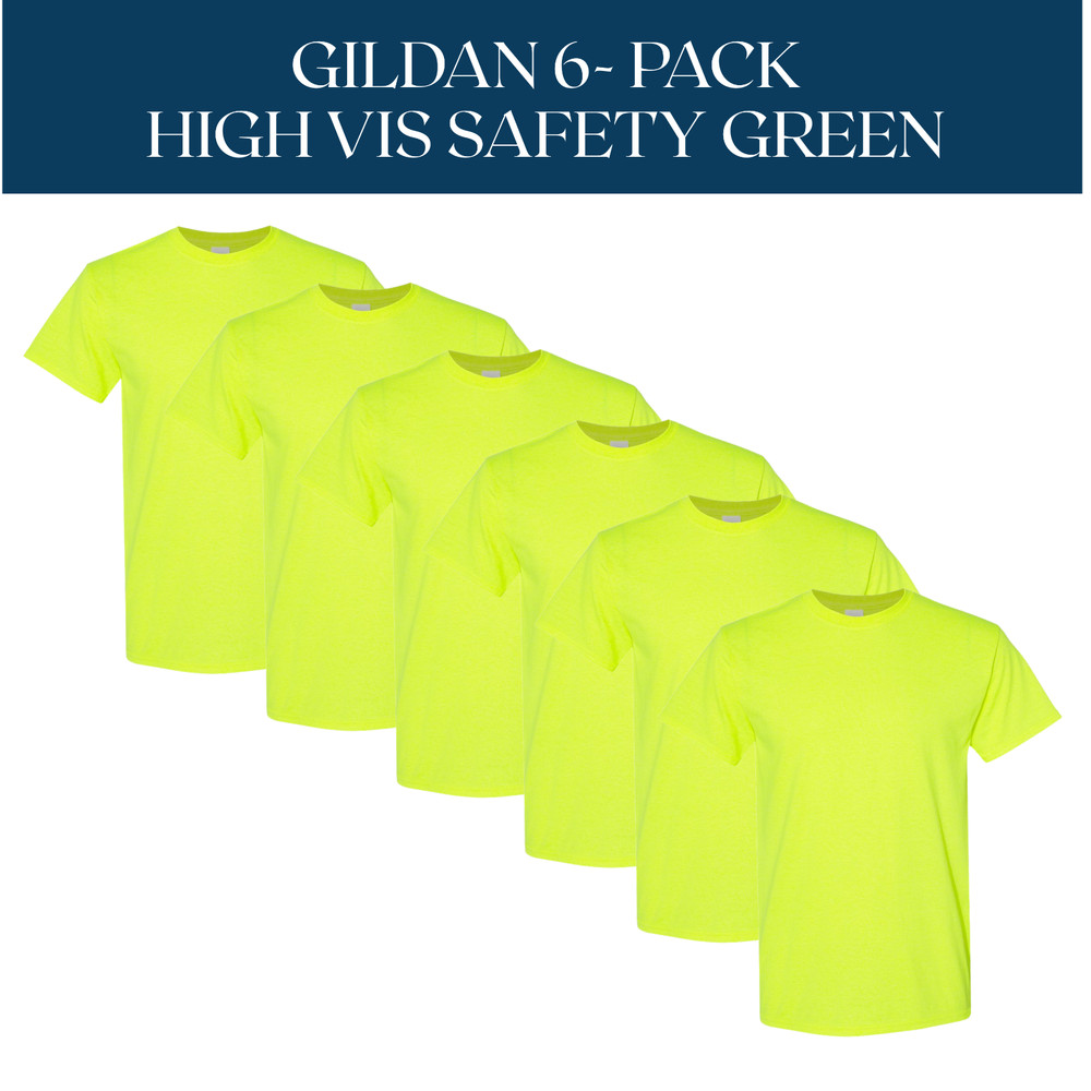 6 Pack Gildan T-Shirts High Visibility Safety Green Pack Unisex Crew Neck