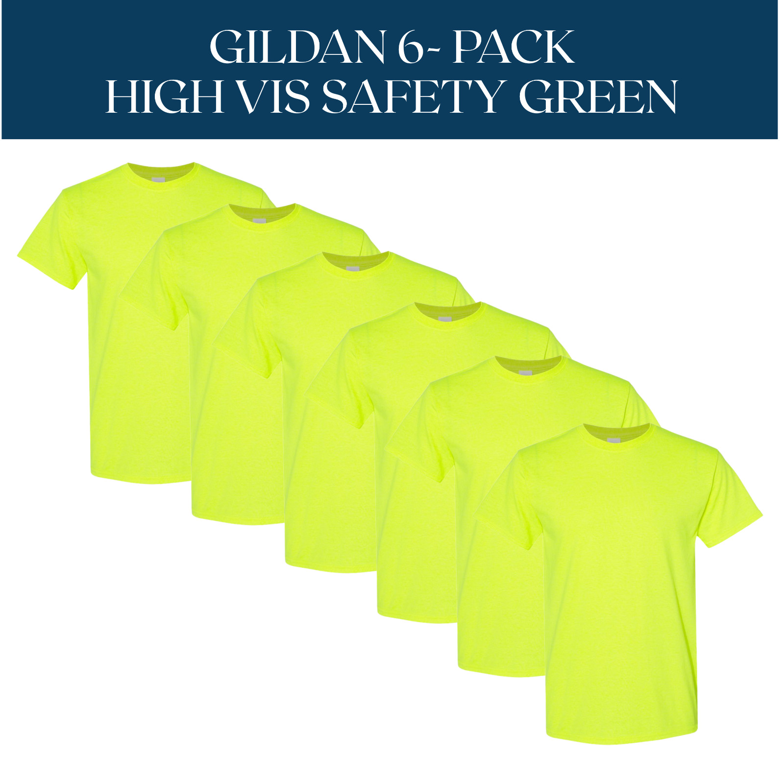 6 Pack Gildan T-Shirts High Visibility Safety Green Pack Unisex Crew Neck