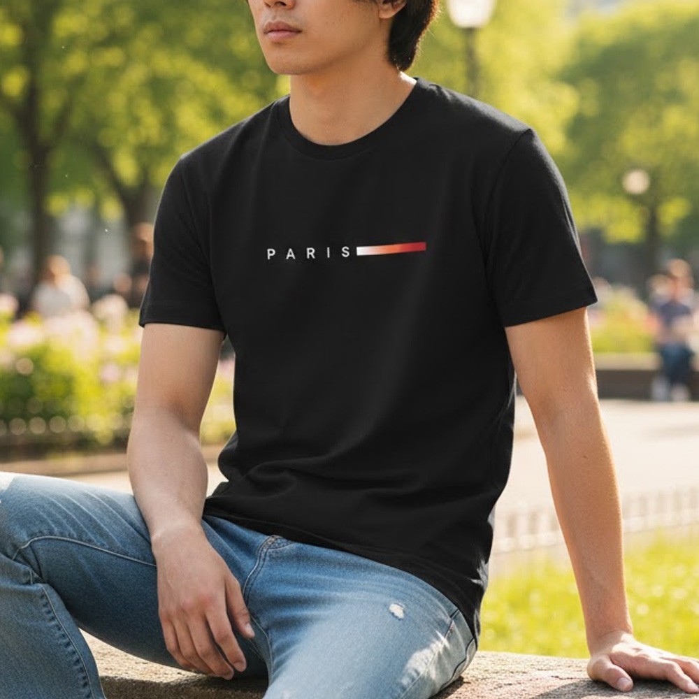 Breathable Round Neck T-Shirt with Paris Print for All Season Casual and Formal gallery