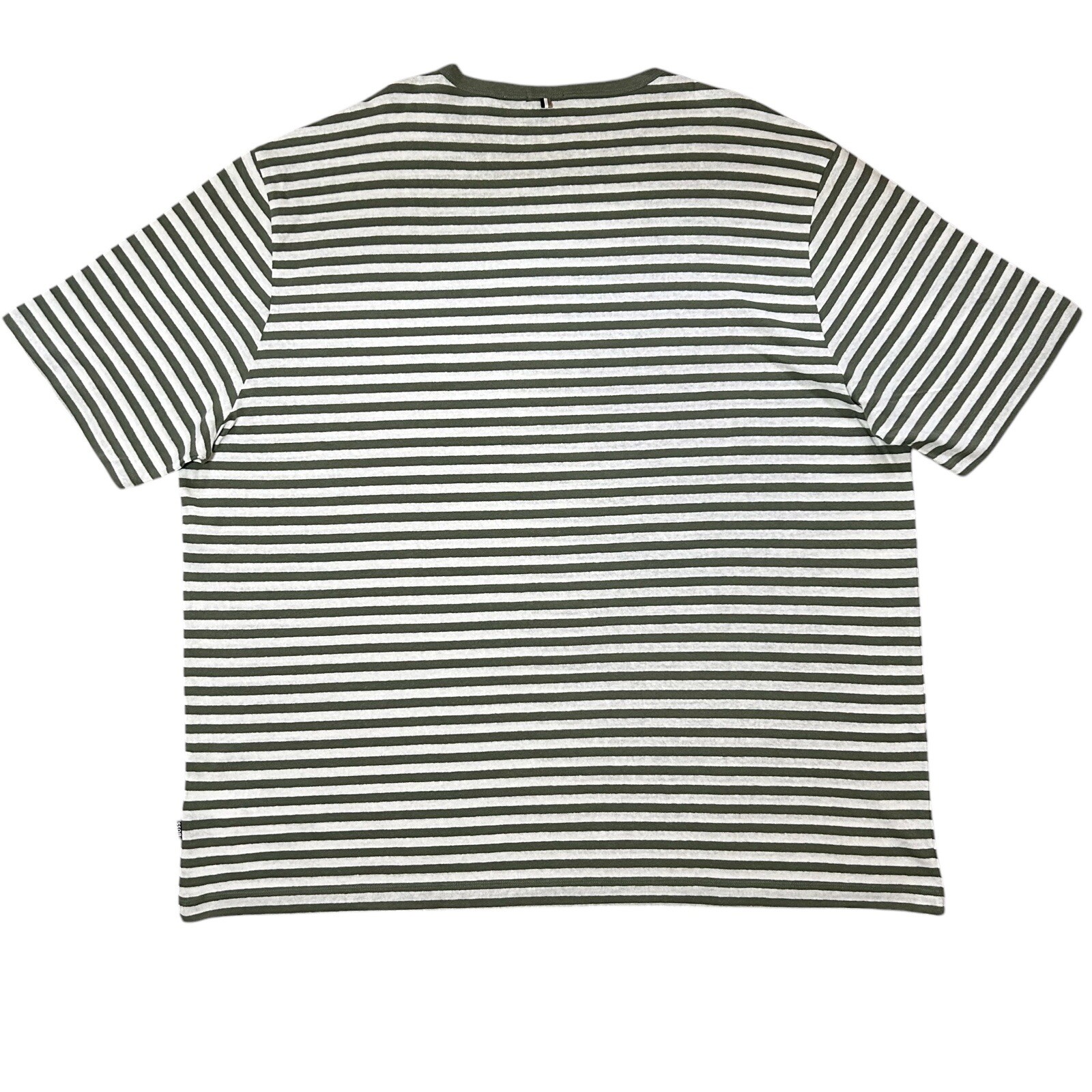 Hugo BOSS Tiburt Linen Cotton Shirt SIZE 4XL Green Stripe Crew Neck Short Sleeve gallery