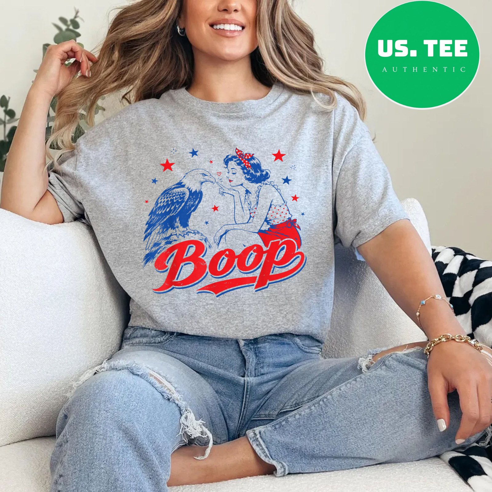 Funny Hand Boop Nose Girl Eagle Funny Patriotic 4th of July T-Shirt gallery