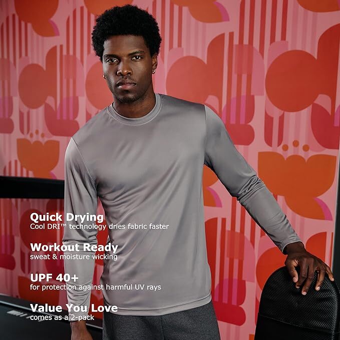 Hanes Long Sleeve Tee 2-Pack T-Shirt Sport Men's FreshIQ Cool DRI Jersey S-3XL gallery