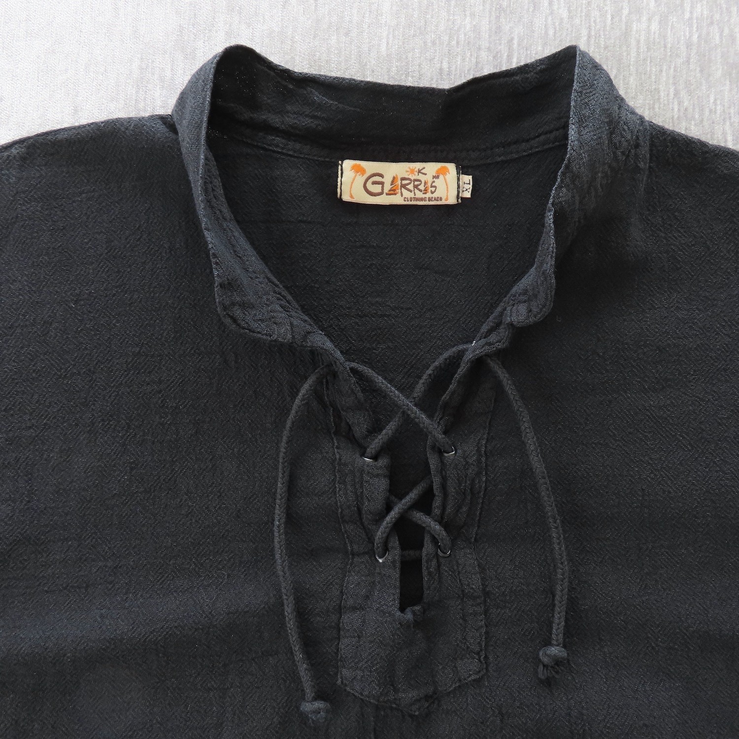 Garras Shirt Mens XL Black Cotton Gauze Lace Up Mexican Festival Beach Casual gallery