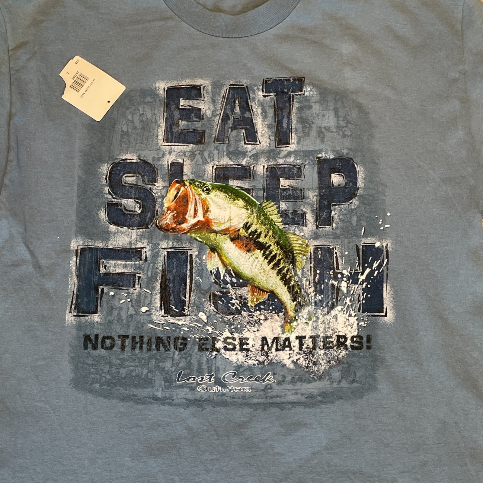 Vintage Fishing T Shirt Mens L Blue Graphic Eat Sleep Fish Fisherman Outdoor NEW gallery
