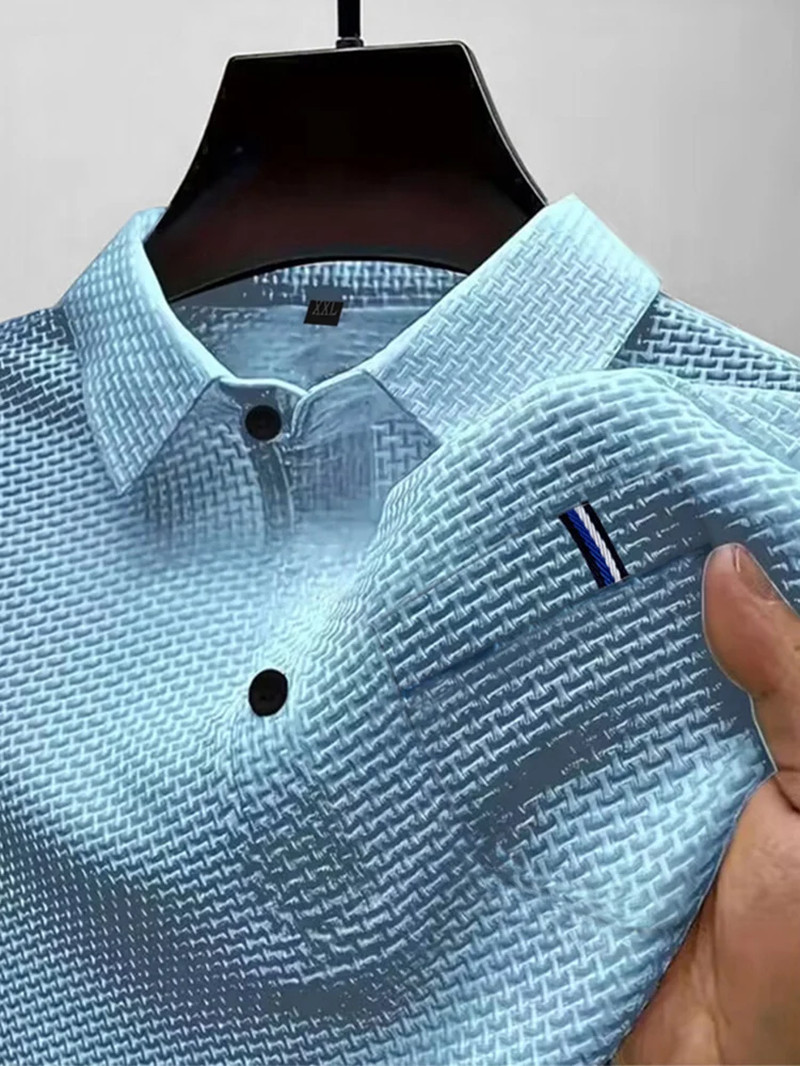 Men’s Ice Silk Collared Pocket Shirt Short Sleeve Casual Summer Top