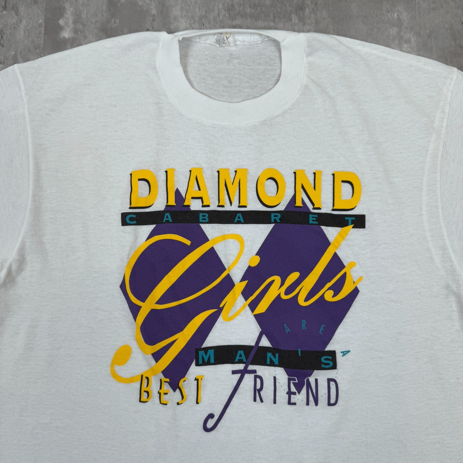 Vintage Diamond Cabaret T-Shirt Mens XL White Strip Gentlemans Club Girls 80s gallery