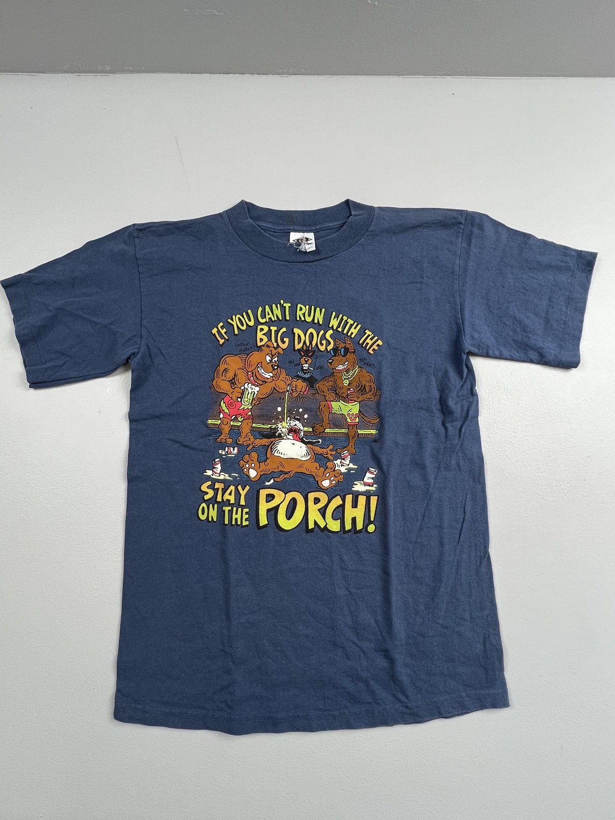 Vintage Stedman Shirt Mens Medium Blue Big Dogs Porch Graphic Tee Funny USA