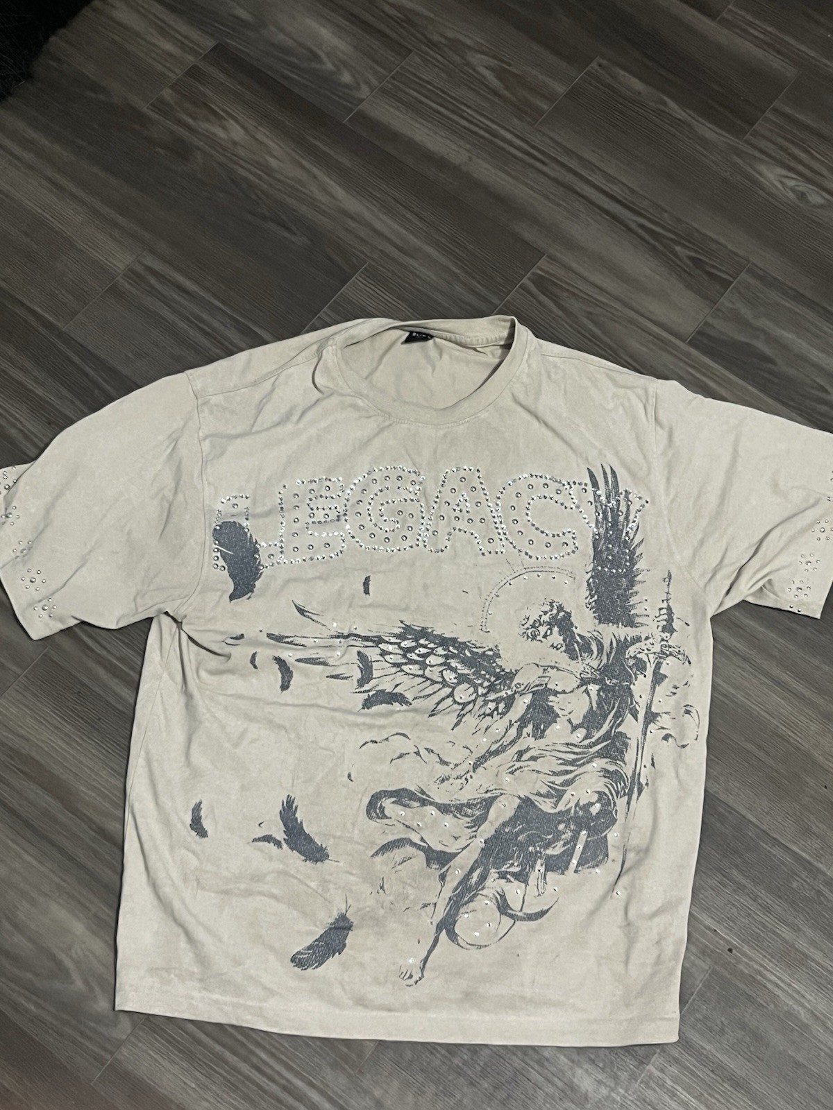 Men's Graphic Print Crew Neck Short Sleeve T-Shirt White/Gray M Rhinestone gallery