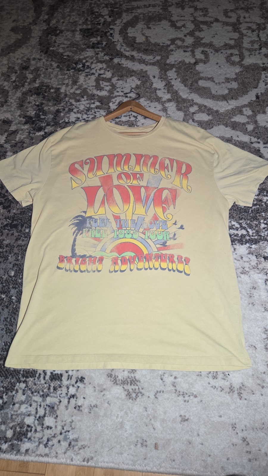 Zoe + Liv Summer of Love 1985 Graphic T-Shirt Yellow Size S/M Boho Retro Tour gallery