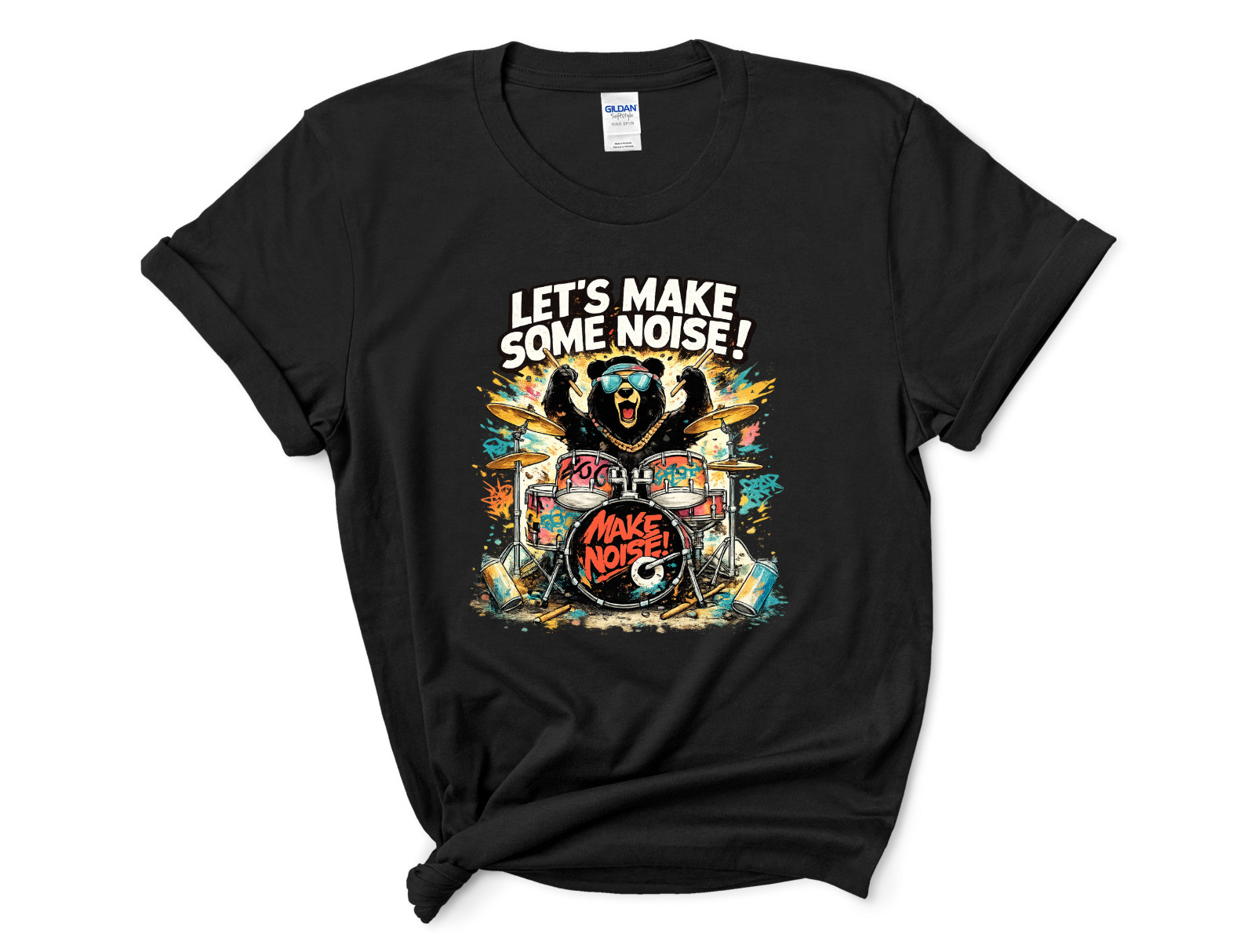 Funny Drummer Bear T-Shirt Let's Make Some Noise Music Band Graphic Tee gallery