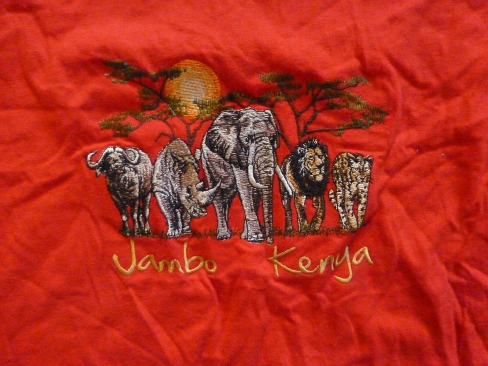 Airborne Jambo Kenya Men’s Shirt Large Elephant Rhino Lion Cheetah Embroidered
