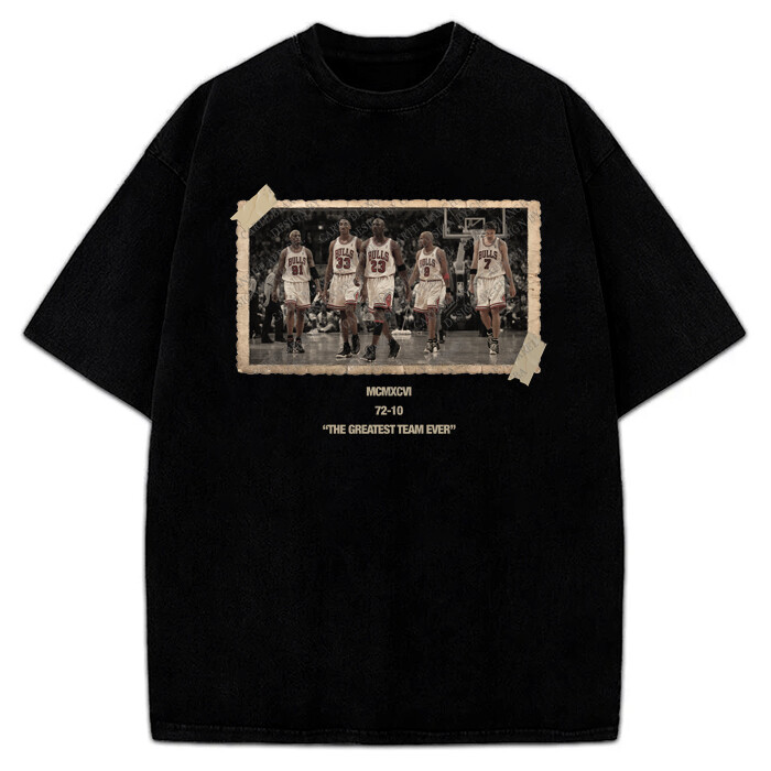 1996 Chicago Bulls Jordan Vintage Photo T-Shirt The Greatest Team Ever 72-10 gallery
