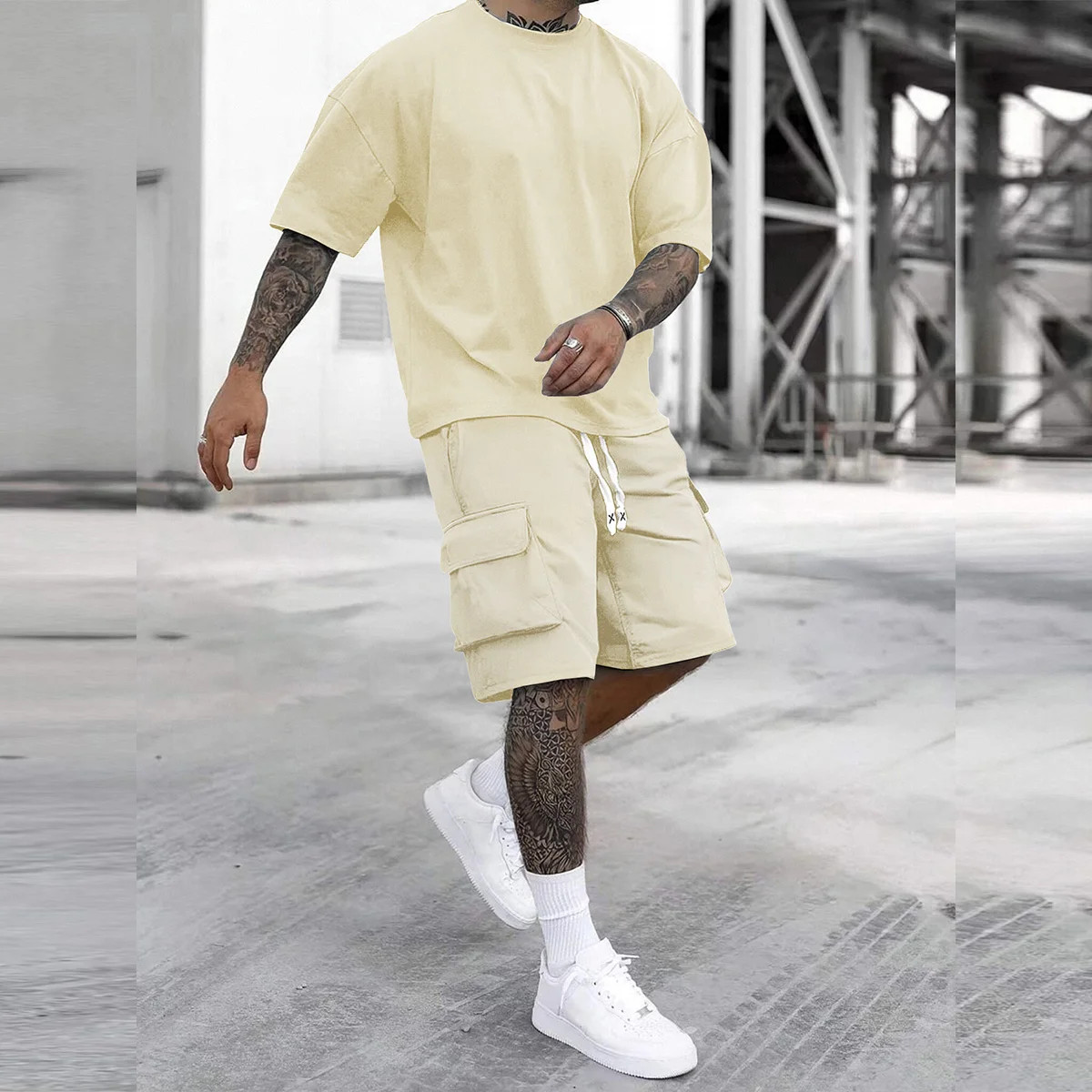 2 Pack Men's Cargo Pants & T Shirt Set Multi Pocket Casual Athletic Outfit gallery