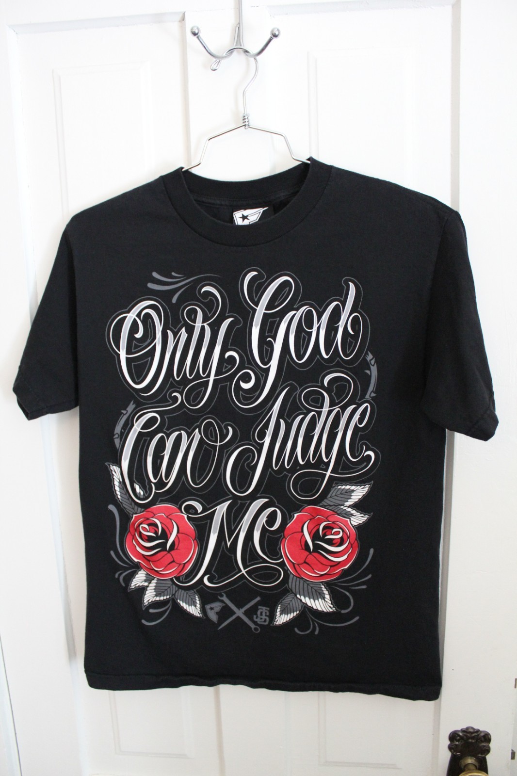 Famous Stars and Straps T-Shirt Black MEDIUM Only God Can Judge Me Y2K Roses JS gallery