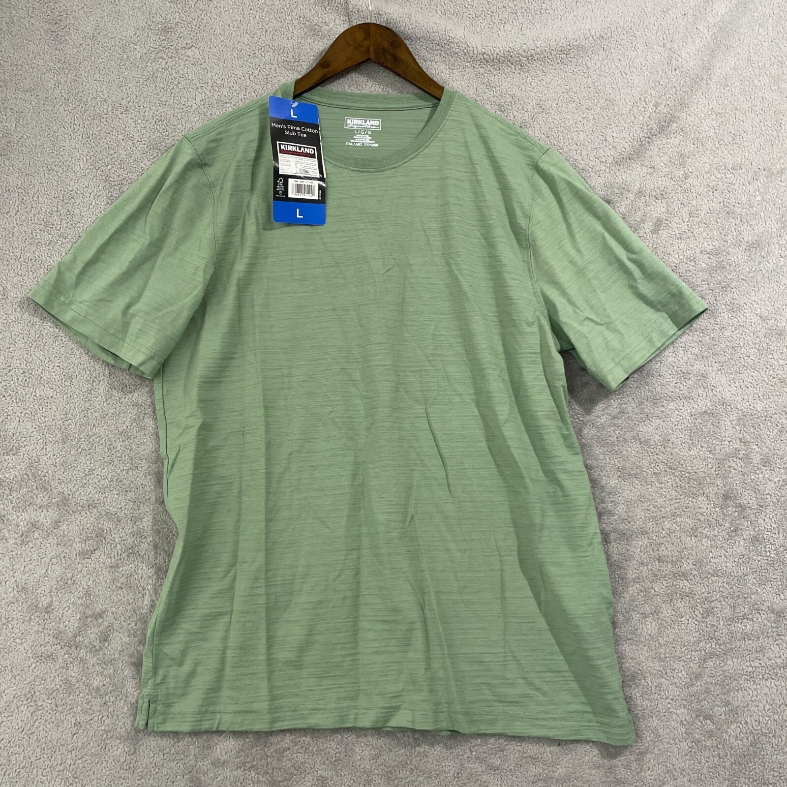 NEW Kirkland Signature Mens L Pima Cotton Slub Tee Green gallery