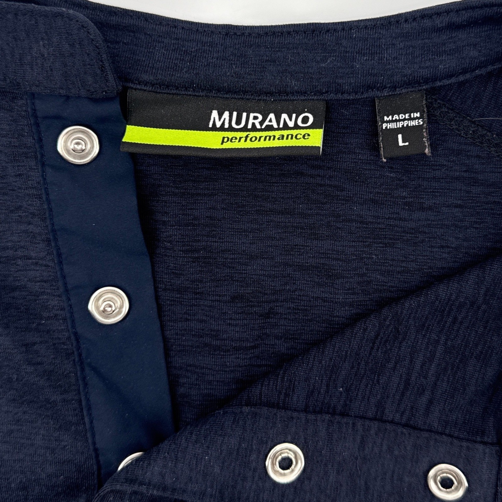 Murano Performance Mens Long Sleeve Henley Shirt Blue Large Button Cuff gallery