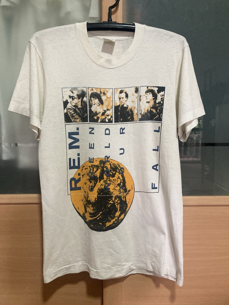 Vintage R.E.M. 80s Green World Tour Fall 1989 T Shirt white cotton PA6763
