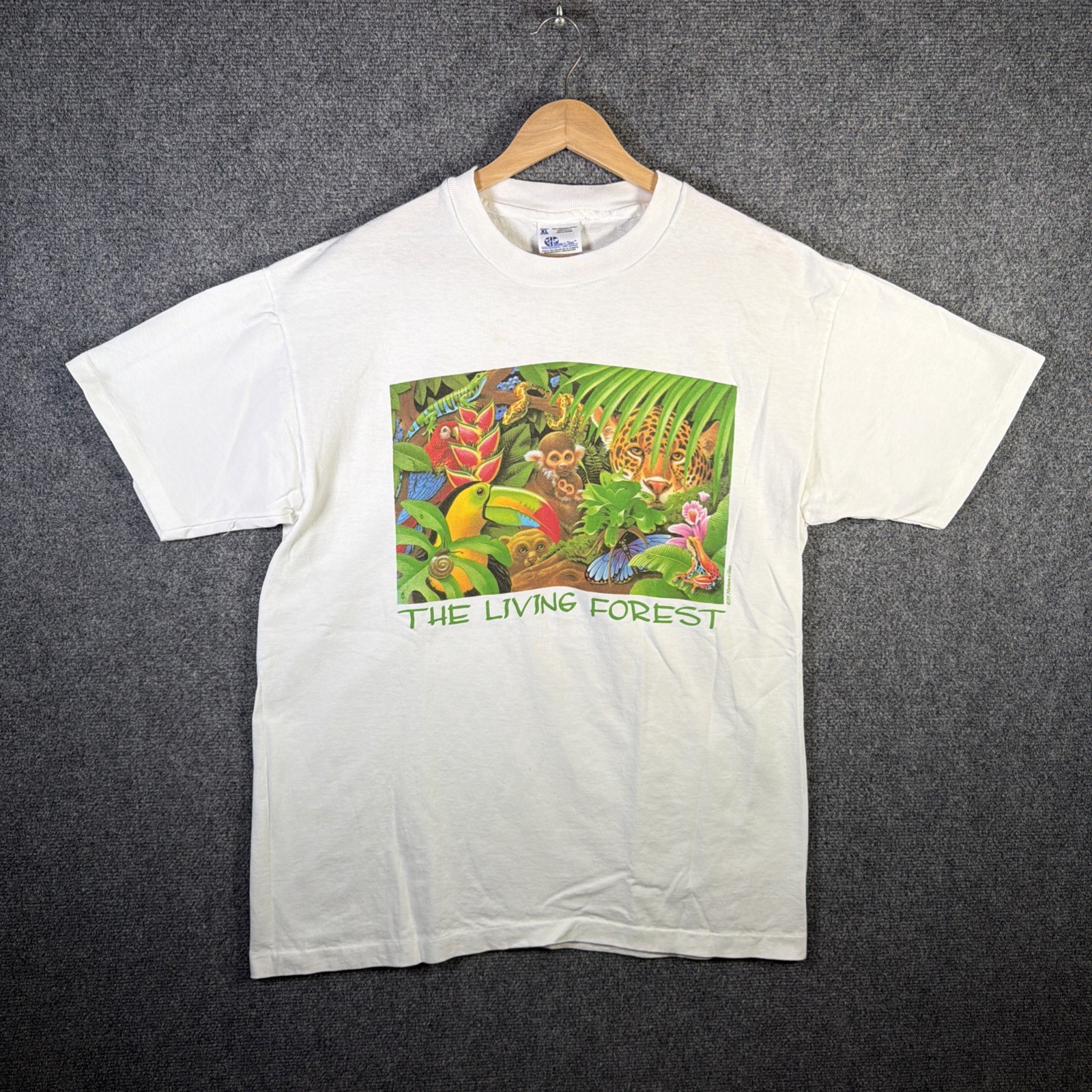 Vintage Humanitees Shirt Mens XL White 90s Nature The Living Forest Art Portrait gallery