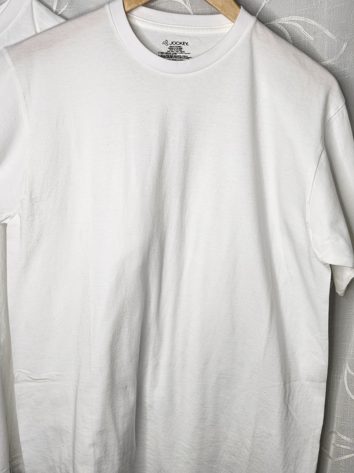 Vintage Jockey Plain White Tee Shirt Men Large Single Stitch set of 2 gallery