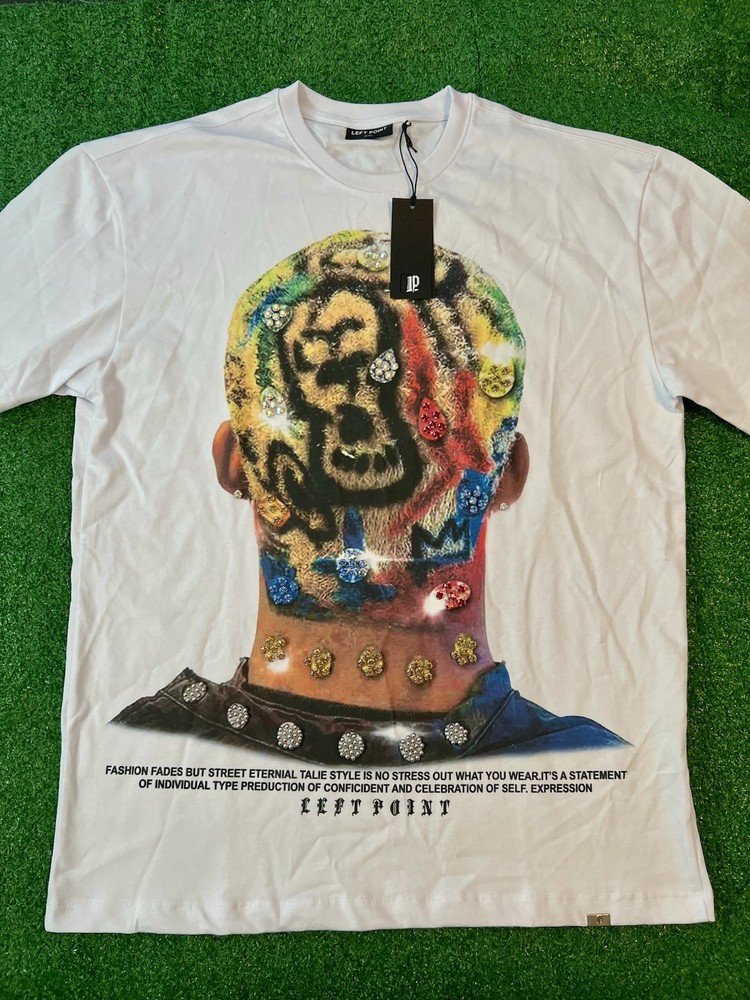 Left Point Men’s T Shirt Size 2X-large Authentic Graphic white T Rhinestone