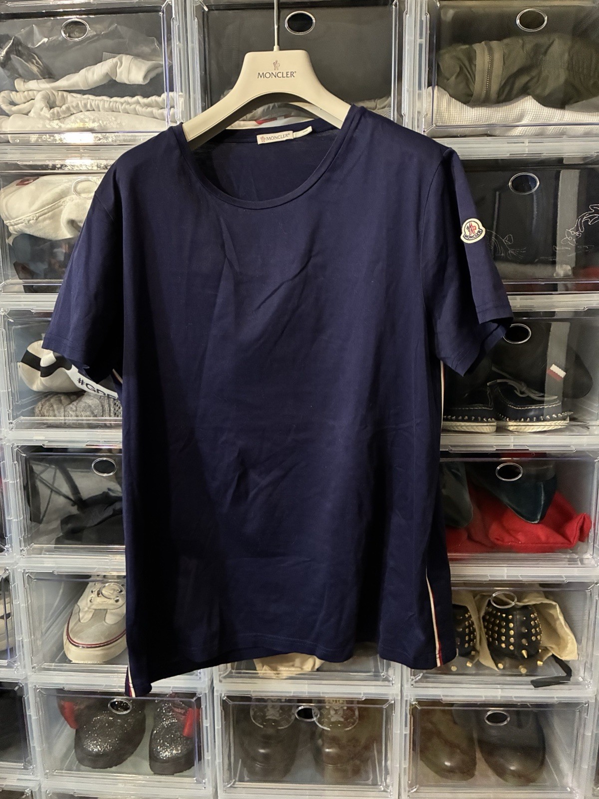 Moncler Shirt Mens Slim Fit Logo Patch Crewneck Short Sleeve Large $395