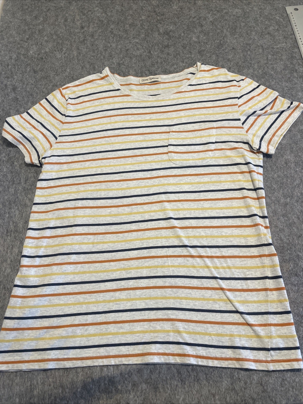 Oliver Spencer T Shirt Men’s Small Grey Multicoloured Stripes Pocket Tee gallery