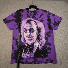 Beetlejuice Tie Dye Shirt Mens Large L Purple Distressed Classic Movie Retro NWD