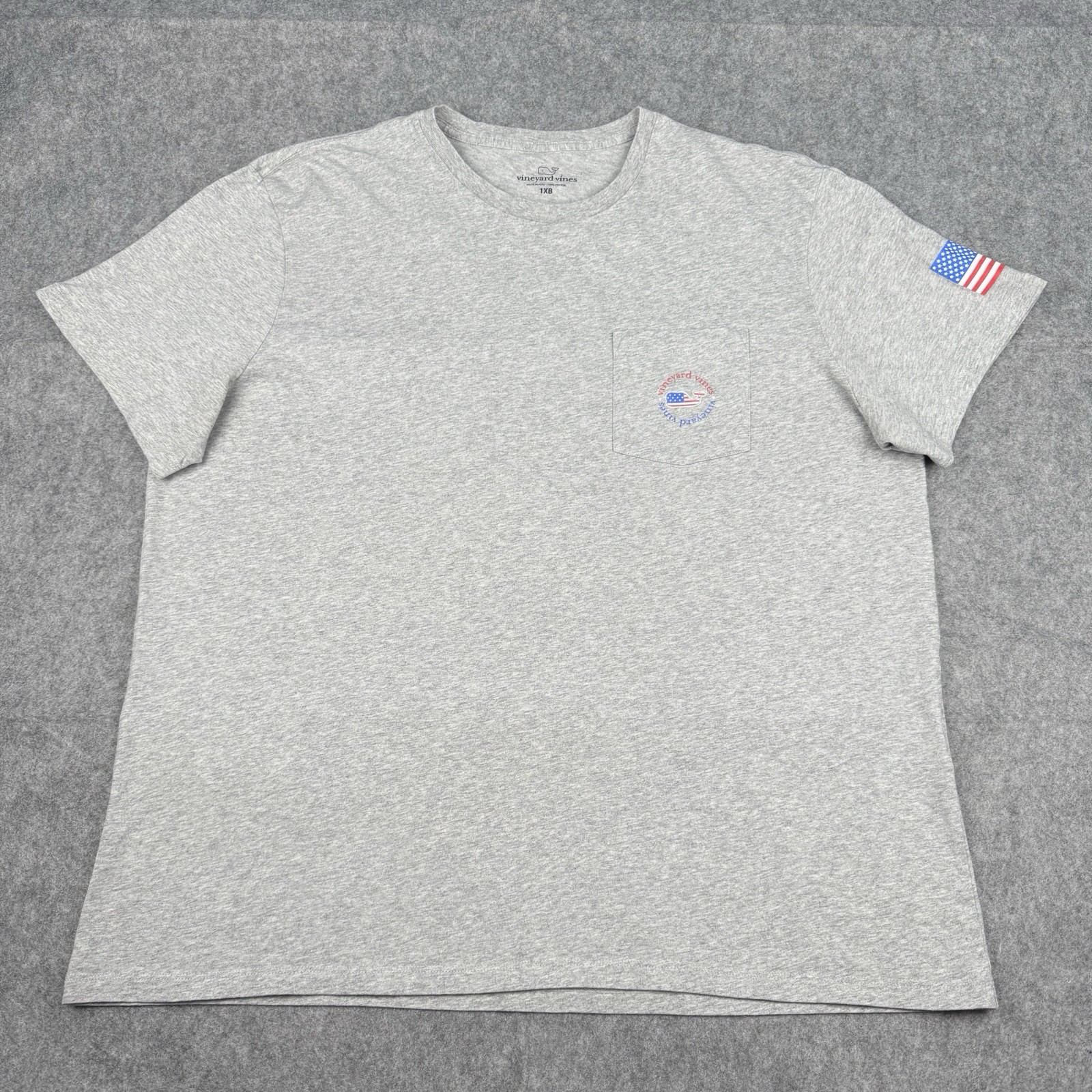 Vineyard Vines Whale Mens Grey Shirt 1XB Patriotic USA Pocket Red White Blue gallery