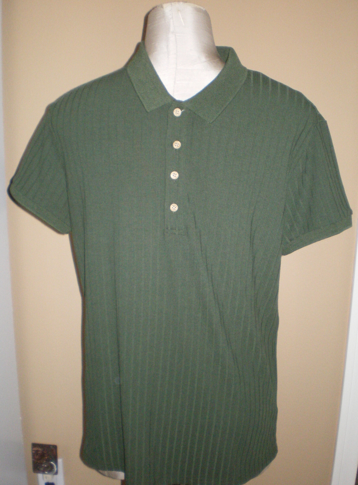 NITAGUT Mens FOREST GREEN Casual Short Sleeve Collared Ribbed Knit POLO Shirt S gallery