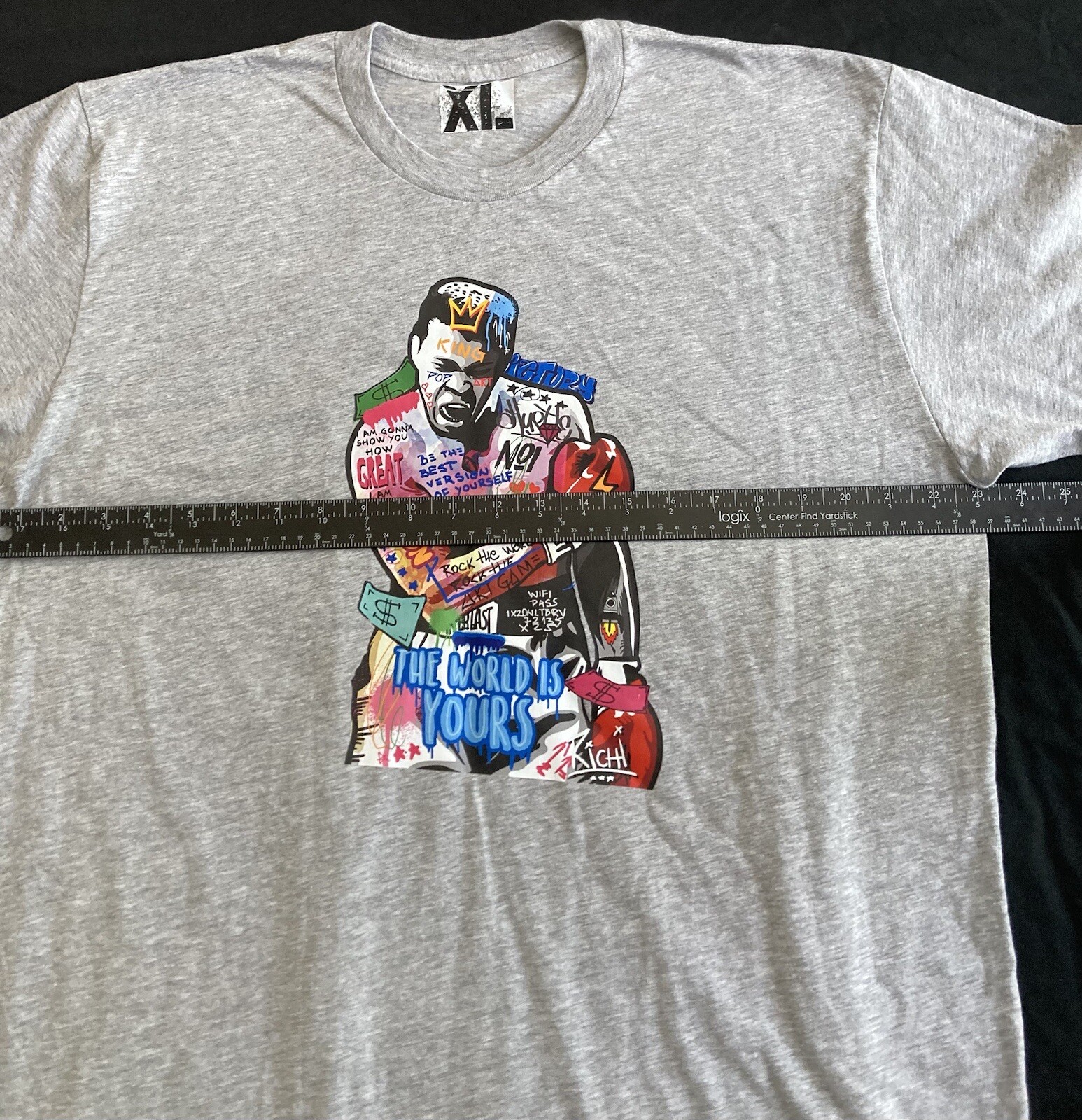 Ali The Greatest Graffiti Abstract Art Graphic Print Men’s Grey Tee NWT Size XL gallery