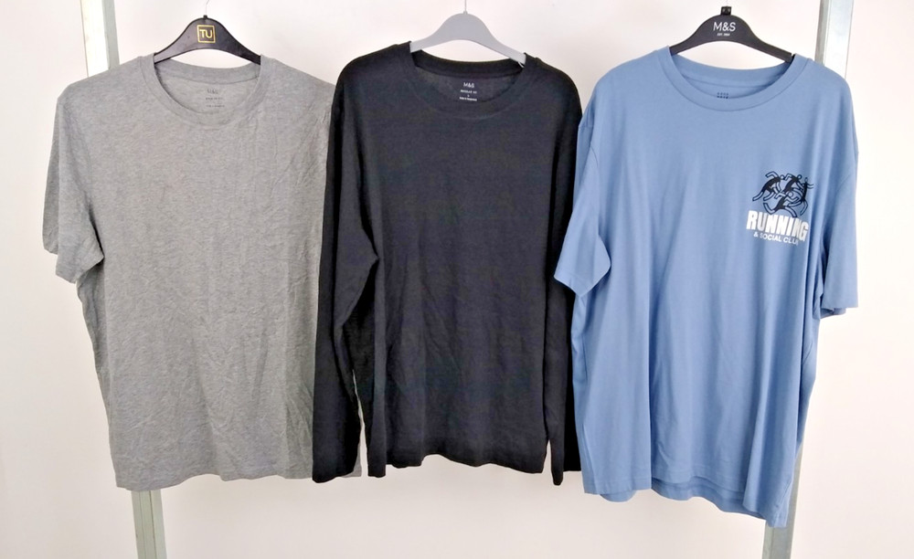 Goodmove M&S Men’s 3Pcs Regular Fit T-Shirts Size L Grey Black Blue NEW