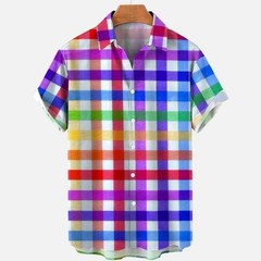 Mens Button Down Rainbow Psychedelic Heart Hawaiian Top Summer Gift Shirt