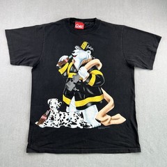 Vintage Coke Coca Cola Polar Bear Fireman T-Shirt Mens L (fits M) Black USA 90s