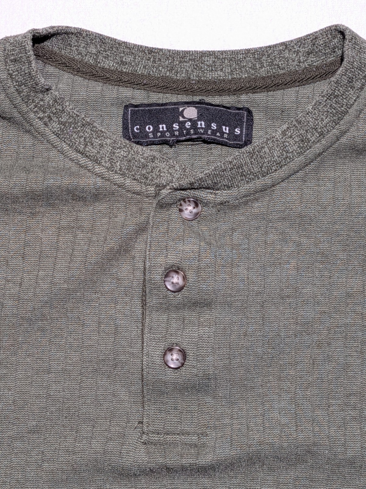 Consensus Sportswear Ribbed Henley Long Sleeve Shirt Size L Mossy Green Cotton gallery