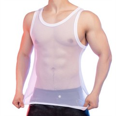 Men’s Mesh Transparent Breathable Underwear Slim Fit Elastic Sexy Men’s Vest