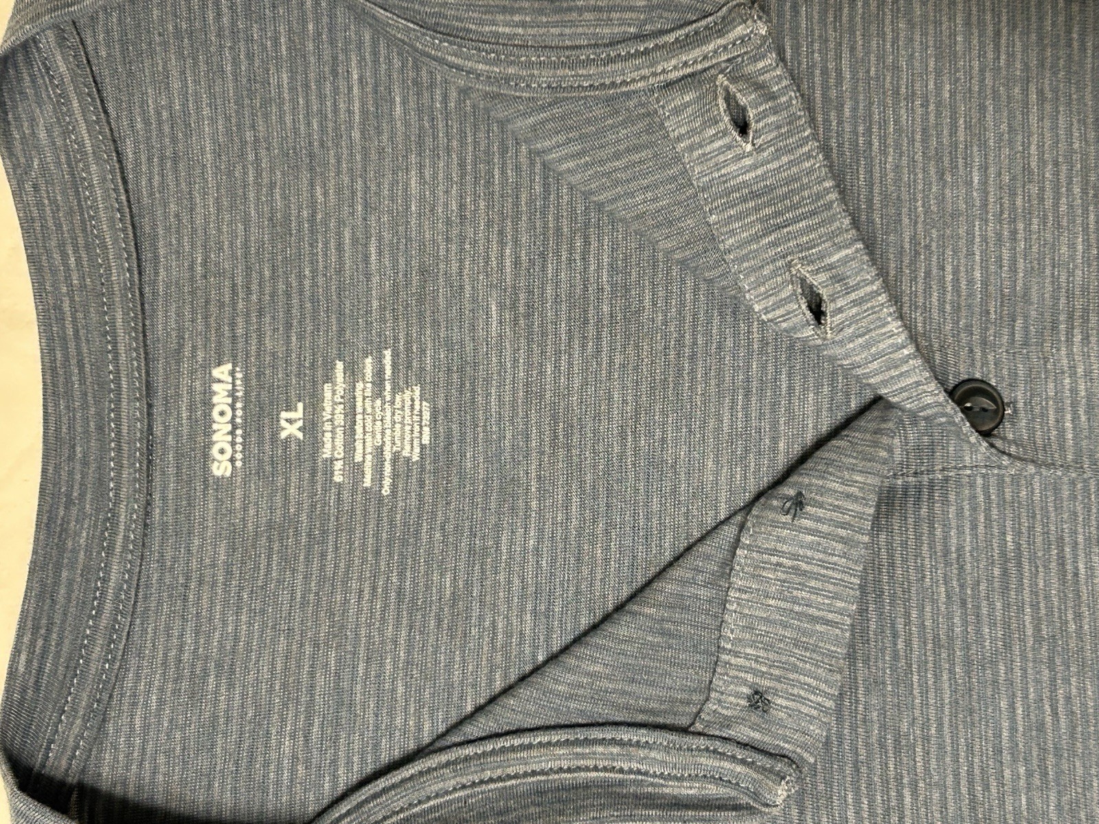 Sonoma Men's XL Blue Striped Henley T-Shirt Short Sleeve 3-Button Knit gallery