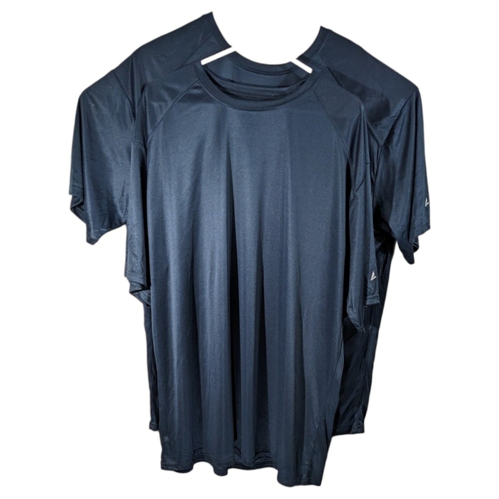 Solid Navy Blue Mens Workout Shirts 2XL XXL Polyester Short Sleeve Crew Neck Top