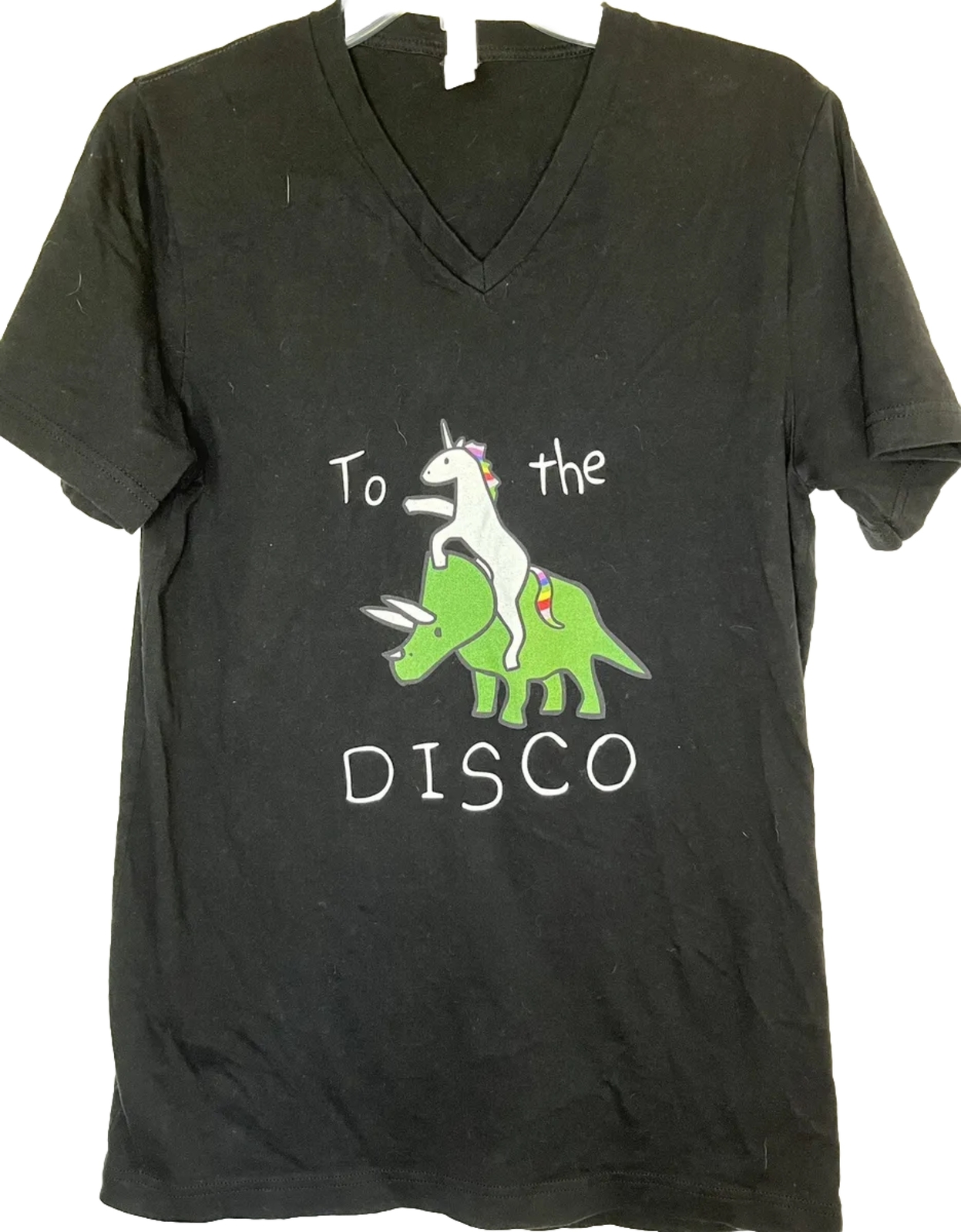 Canvas To The Disco Unicorn Riding Dinosaur Tshirt Tee Black SZ Med gallery