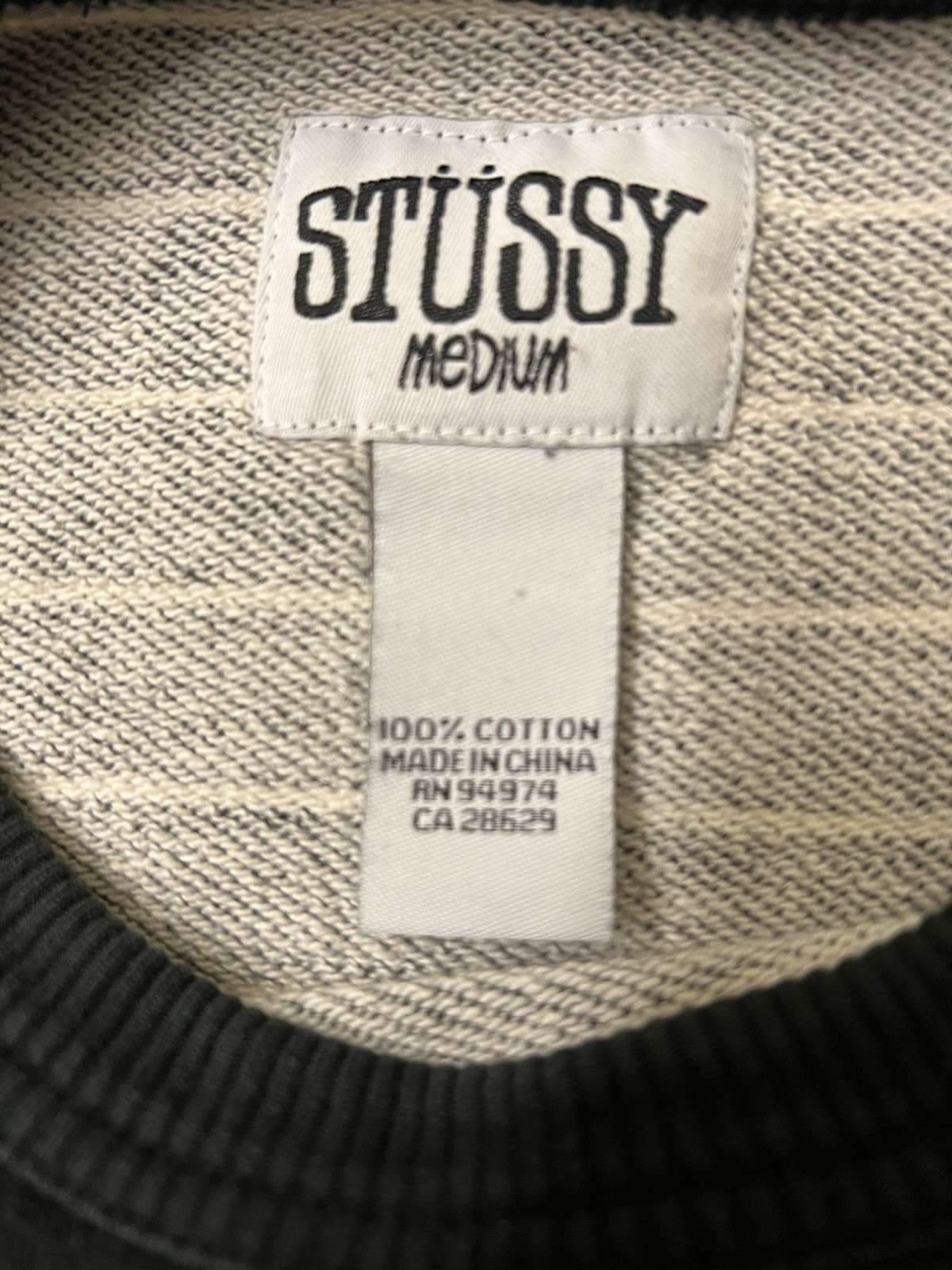 Y2K Stussy Micro Stripe Crewneck Sweatshirt Black White Vintage Size Medium gallery