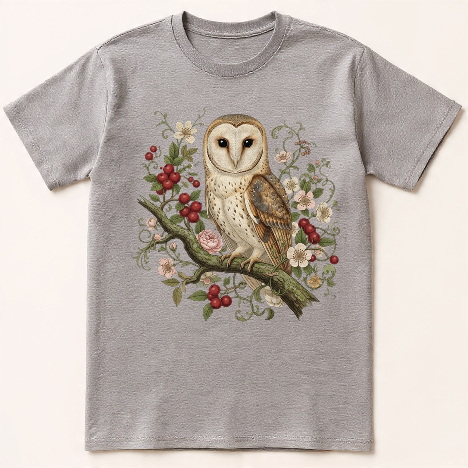 Barn Owl T-Shirt Vintage Floral Botanical Art Cottagecore Bird Lover Nature Tee gallery