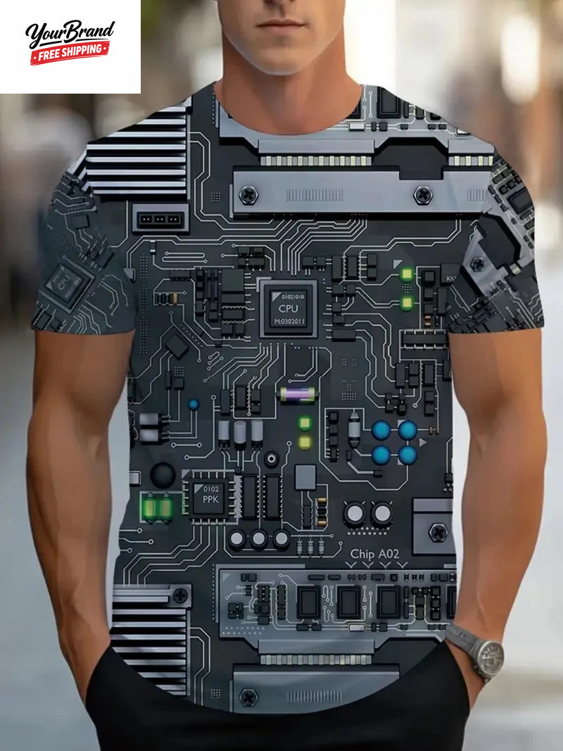 Cool Technology Graphic Print T-Shirt 2025 Men'S Short Sleeve T-Shirts Clothing gallery