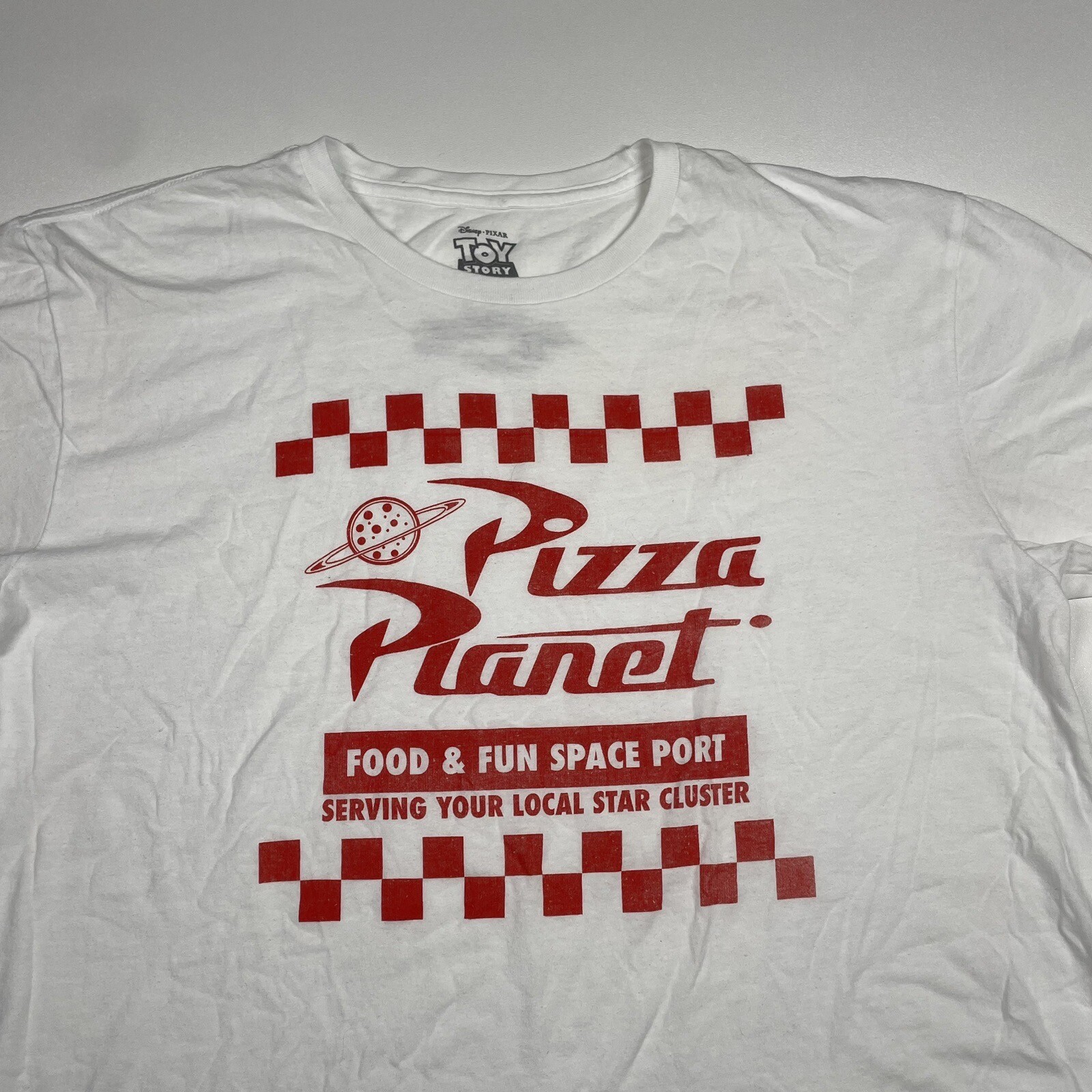 Toy Story Pizza Planet Shirt Men's XL White Short Sleeve Graphic Tee Food & Fun gallery