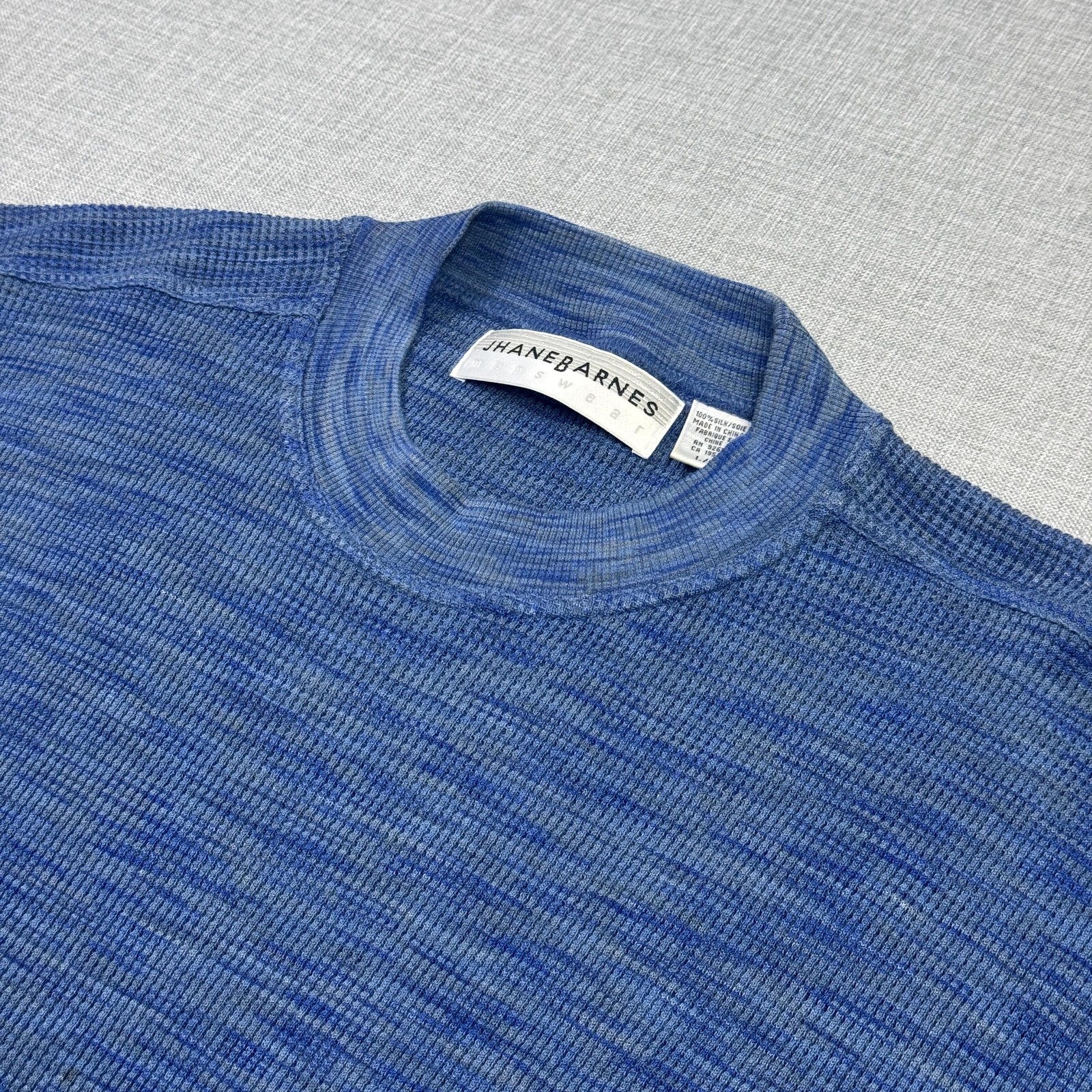 Jhane Barnes Silk T-Shirt Mens Large Blue Striped Crew Neck Short Sleeve